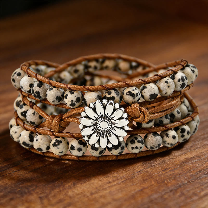 Olivenorma Multi-Style Bohemian Handwoven Wrap Bracelet - Dalmatian Jasper - image 10