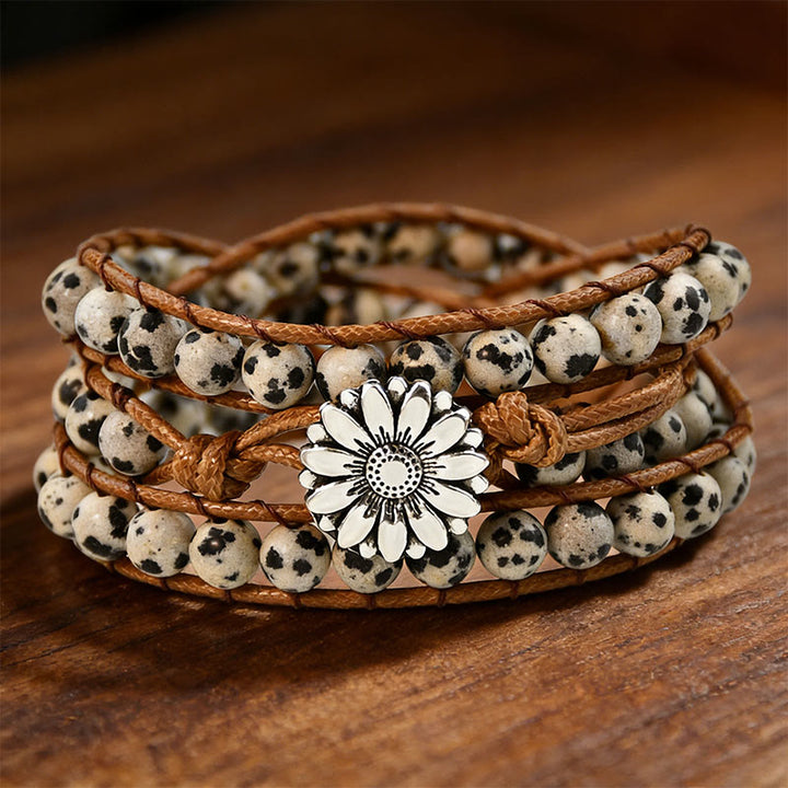 Olivenorma Multi-Style Bohemian Handwoven Wrap Bracelet - Dalmatian Jasper - image 10