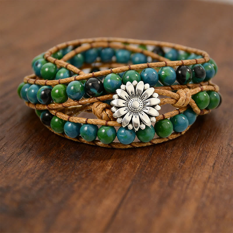 Olivenorma Multi-Style Bohemian Handwoven Wrap Bracelet - Chrysocolla - image 3