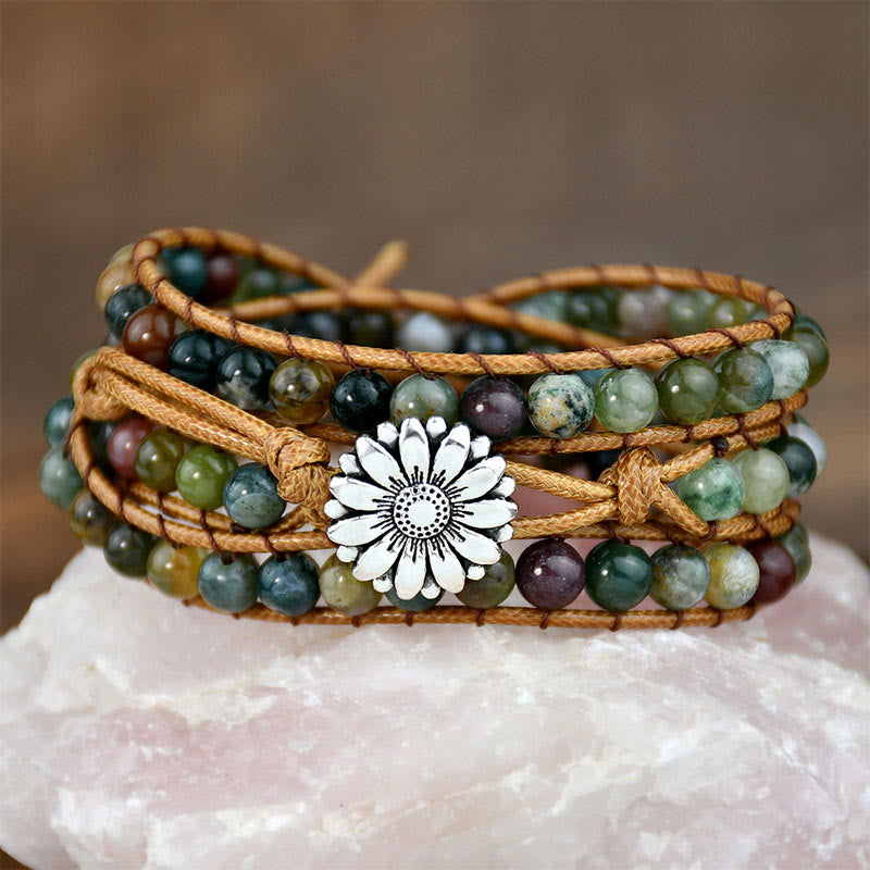 Olivenorma Indian Agate Handwoven Multi-Layer Stackable Wrap Bracelet - image 0