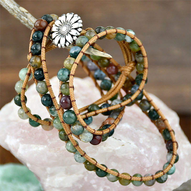 Olivenorma Indian Agate Handwoven Multi-Layer Stackable Wrap Bracelet - image 2