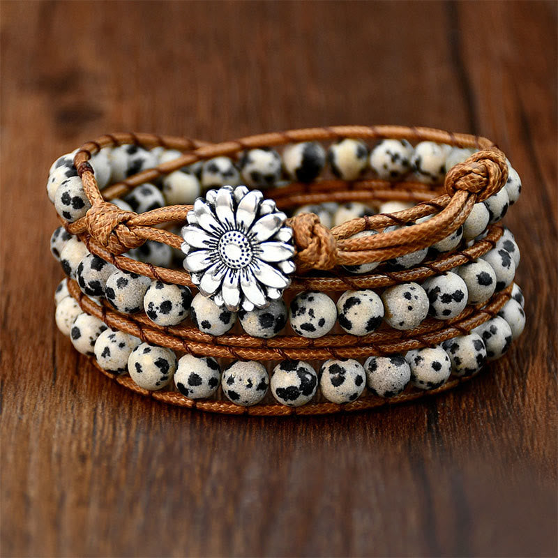 Olivenorma Dalmatian Jasper Handwoven Multi-Layer Stackable Wrap Bracelet - Amazonite - image 1