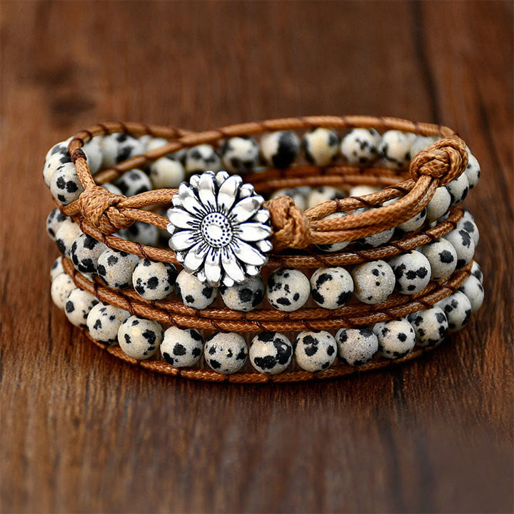 Olivenorma Dalmatian Jasper Handwoven Multi-Layer Stackable Wrap Bracelet - Amazonite - image 1