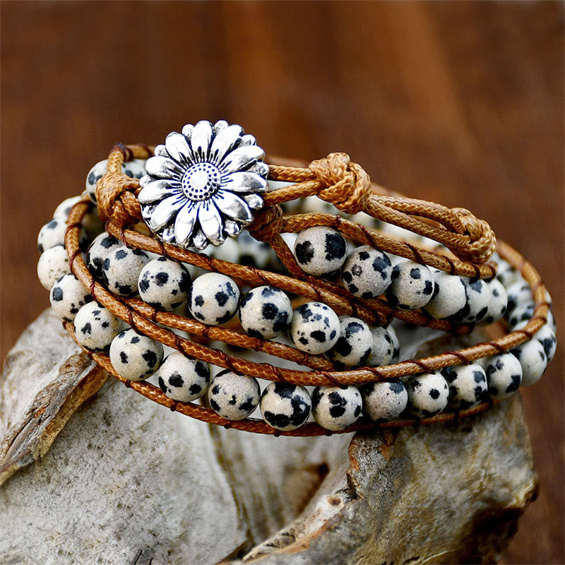 Olivenorma Dalmatian Jasper Handwoven Multi-Layer Stackable Wrap Bracelet - image 0