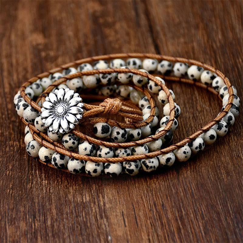 Olivenorma Dalmatian Jasper Handwoven Multi-Layer Stackable Wrap Bracelet - image 3