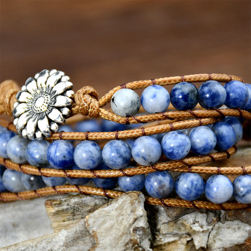 Olivenorma Blue Sodalite Jasper Handwoven Multi-Layer Stackable Wrap Bracelet - image 4