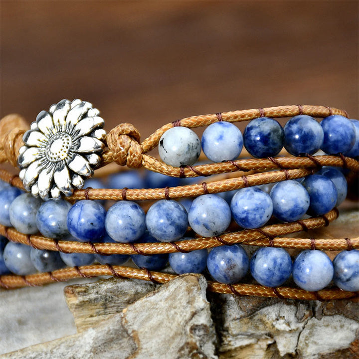 Olivenorma Blue Sodalite Jasper Handwoven Multi-Layer Stackable Wrap Bracelet - image 4