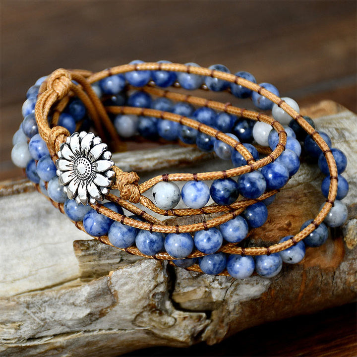 Olivenorma Blue Sodalite Jasper Handwoven Multi-Layer Stackable Wrap Bracelet - image 0