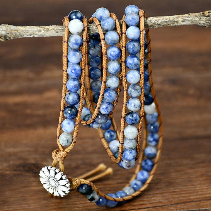 Olivenorma Blue Sodalite Jasper Handwoven Multi-Layer Stackable Wrap Bracelet - image 3