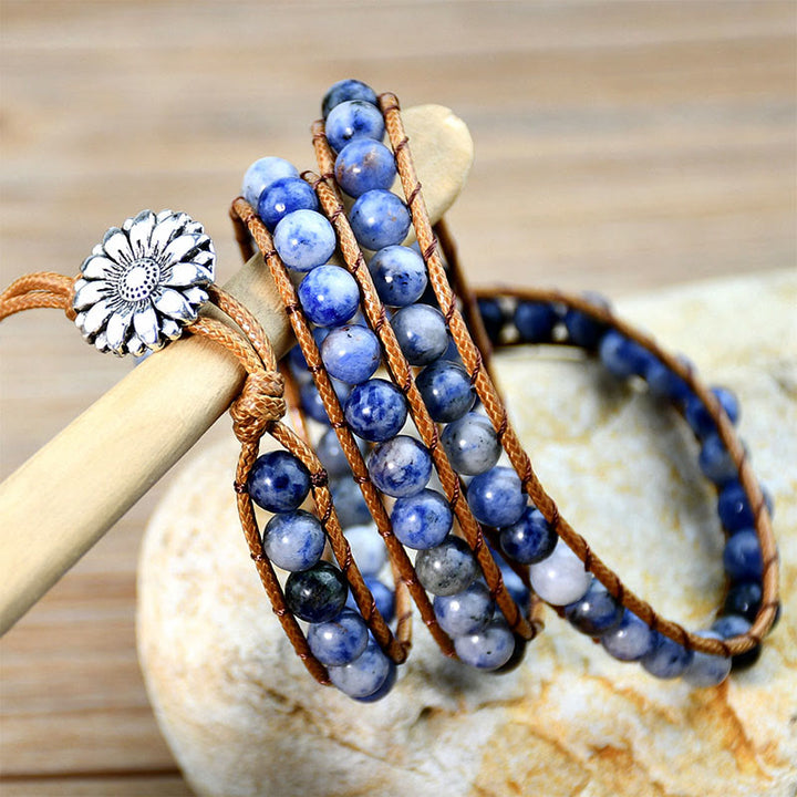 Olivenorma Blue Sodalite Jasper Handwoven Multi-Layer Stackable Wrap Bracelet - image 2
