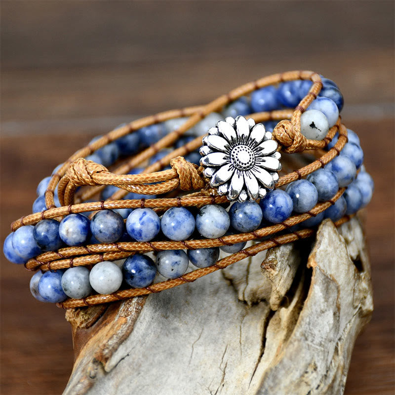 Olivenorma Blue Sodalite Jasper Handwoven Multi-Layer Stackable Wrap Bracelet - Blue Sodalite - image 1