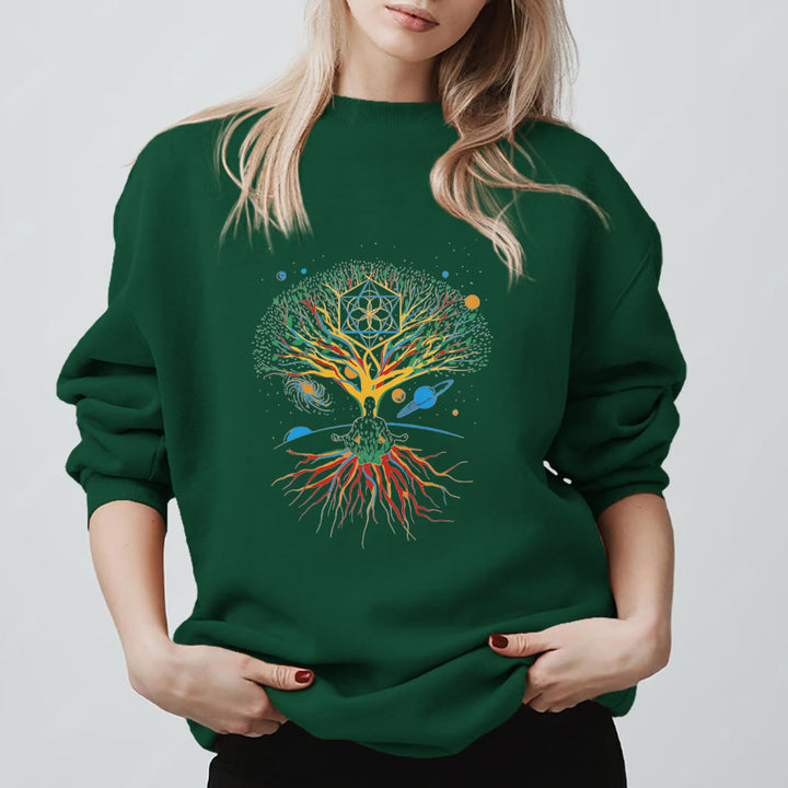 Olivenorma Tree Meditation Universe Spiritual Mindfulness Sweatshirt - Green - 2XL - image 13