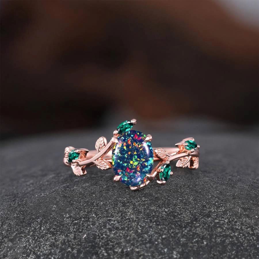 FREE Today: Oval Black Fire Opal Emerald Rose Gold Ring - image 6
