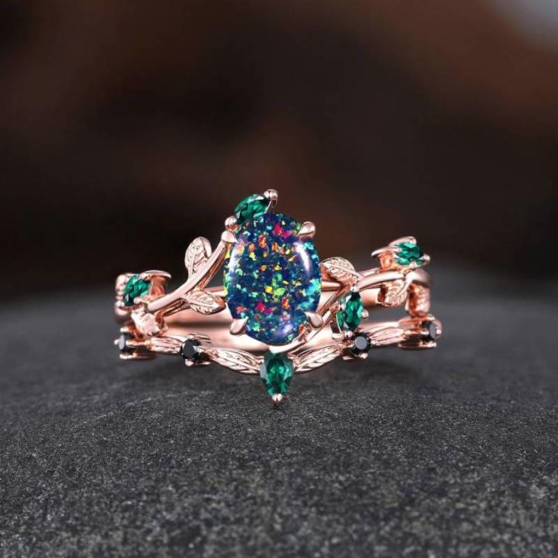 FREE Today: Oval Black Fire Opal Emerald Rose Gold Ring - image 3