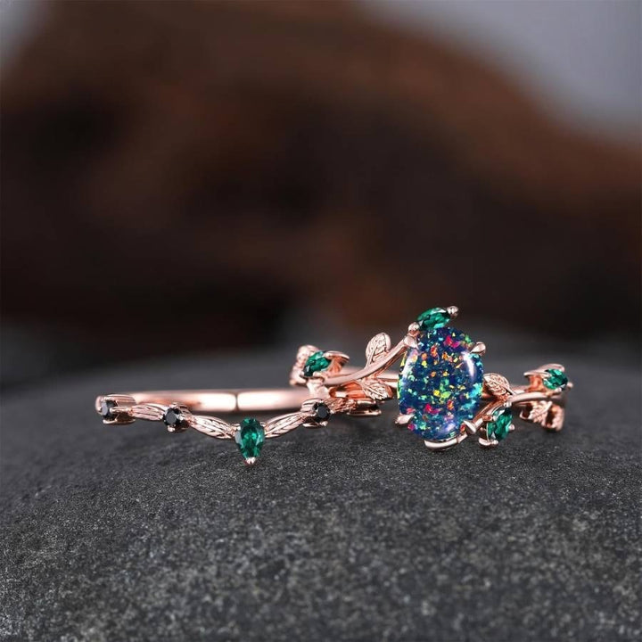 FREE Today: Oval Black Fire Opal Emerald Rose Gold Ring - image 5