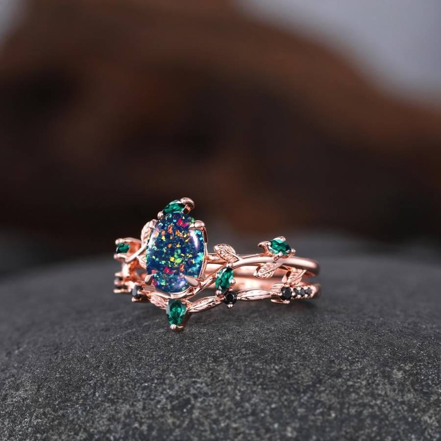 FREE Today: Oval Black Fire Opal Emerald Rose Gold Ring - image 2