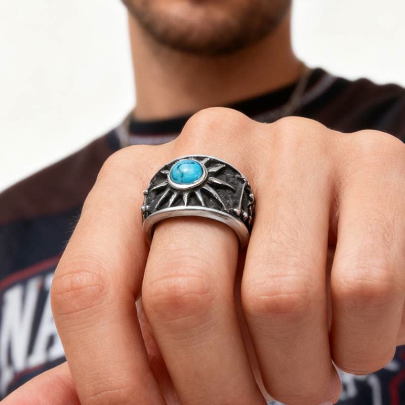 FREE Today: Boho Sun Turquoise Mens Biker Band Ring - image 2