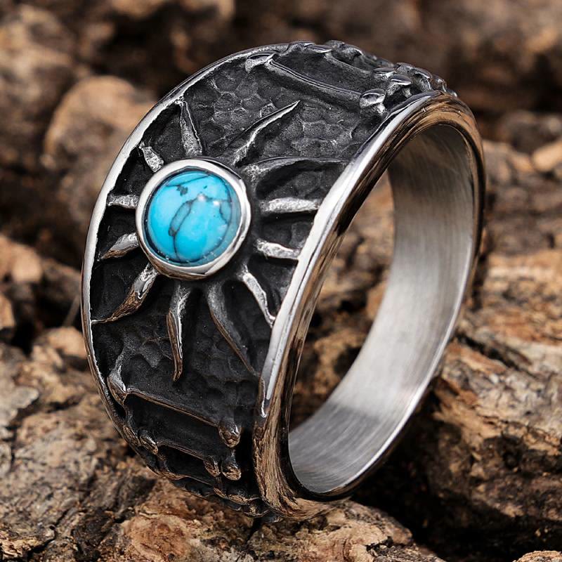 FREE Today: Boho Sun Turquoise Mens Biker Band Ring - US 15 - image 0