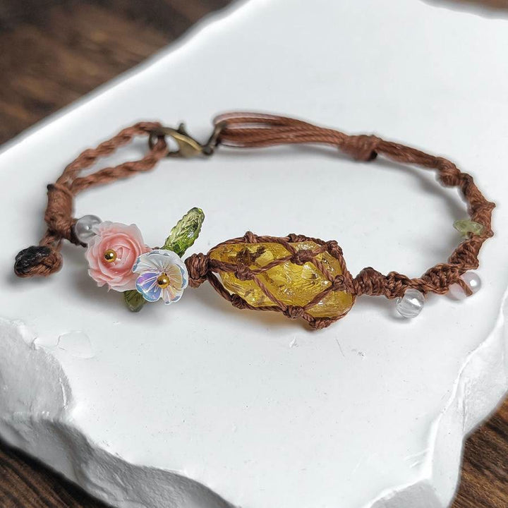 FREE Today: Handmade Bohemian Floral Natural Crystal Wildflower Coast Braided Bracelet - Citrine - image 0