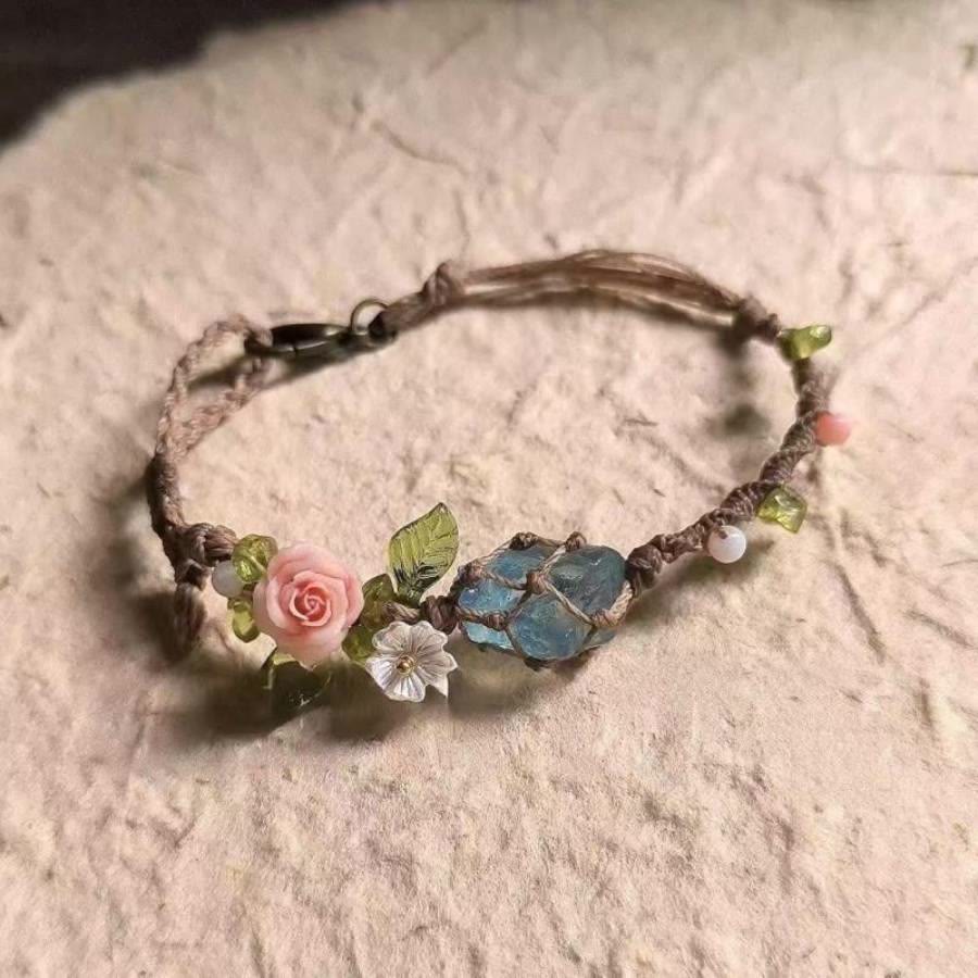 FREE Today: Handmade Bohemian Floral Natural Crystal Wildflower Coast Braided Bracelet - Aquamarine - image 2