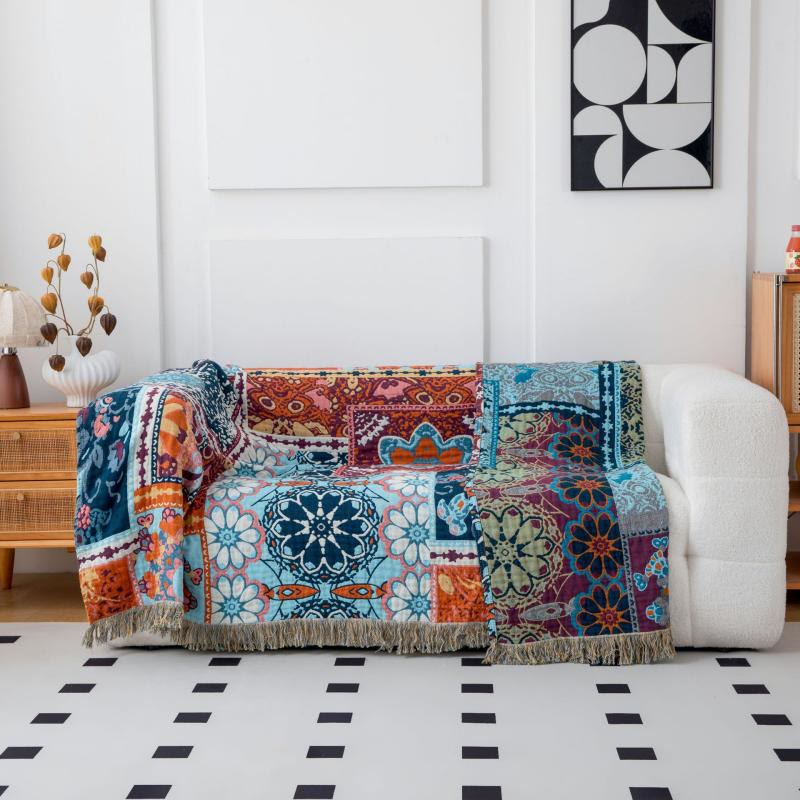 Olivenorma Blue Serenity Bohemian Ethnic Patchwork Cotton Blanket - image 3