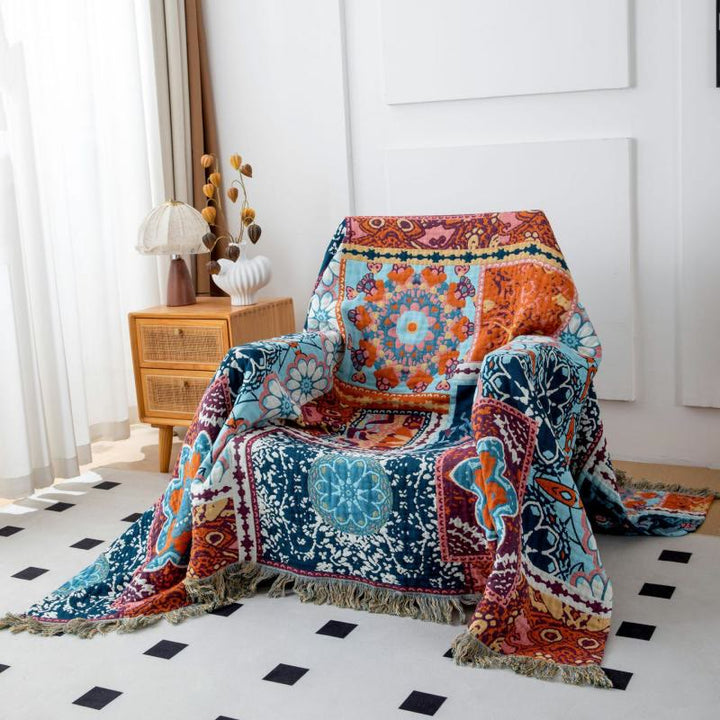 Olivenorma Blue Serenity Bohemian Ethnic Patchwork Cotton Blanket - image 0
