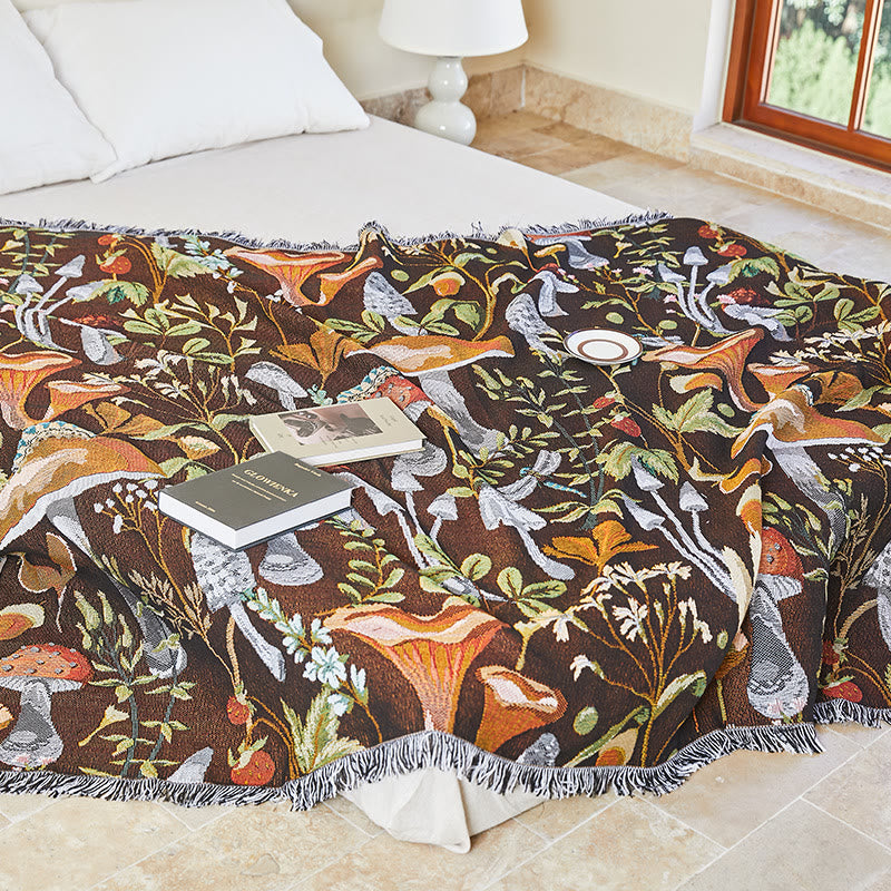 Olivenorma Jungle Mushroom Cotton Blend Tassel Throw Blanket - 130*160cm - image 1