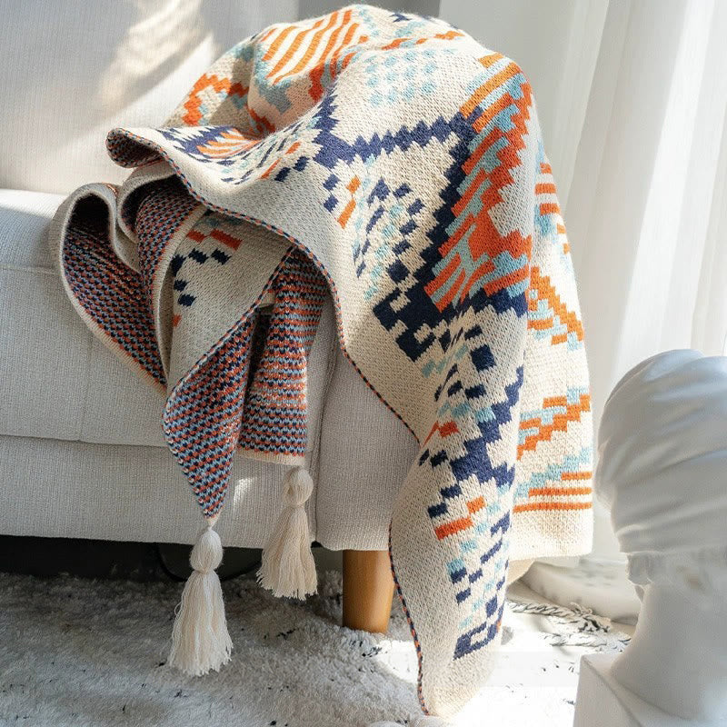 Olivenorma Bohemian Knit Tassel Throw Blanket - image 0