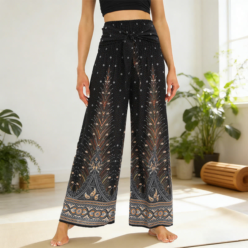 Olivenorma Bohemian Summer Casual Loose Cotton Ethnic Style Relaxed Pants - Peacock Black - image 3