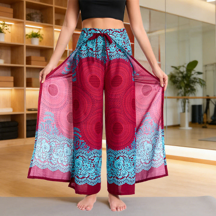Olivenorma Bohemian Loose Fit Butterfly Print Cotton Summer Casual Pants - Wine Red - image 6