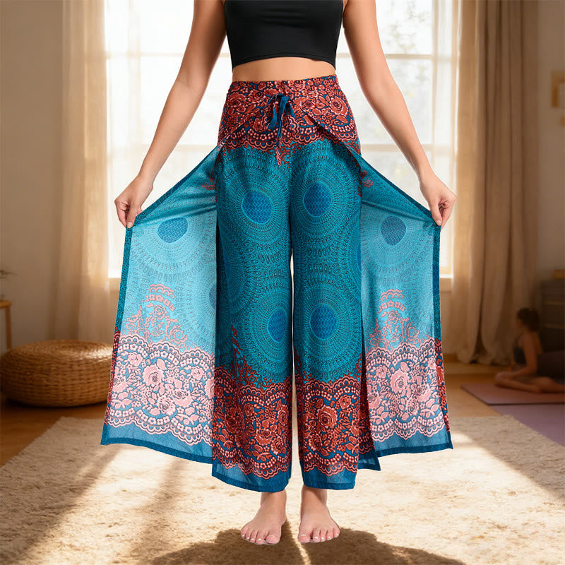 Olivenorma Bohemian Loose Fit Butterfly Print Cotton Summer Casual Pants - Mediterranean Green - image 1