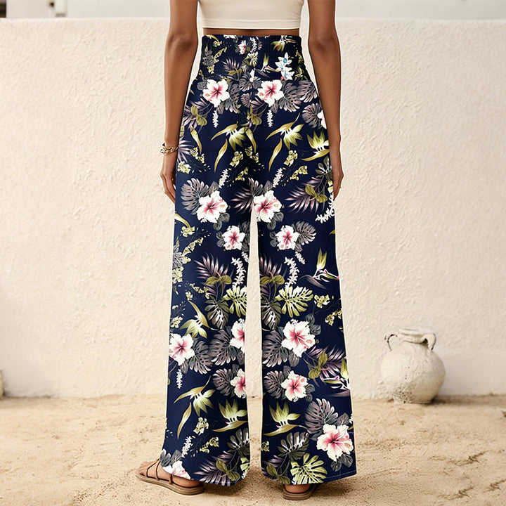 Olivenorma Bohemian Tree & Bird Print with Button Detail and Cinched Elastic Waistband Wide Leg Pants - image 8