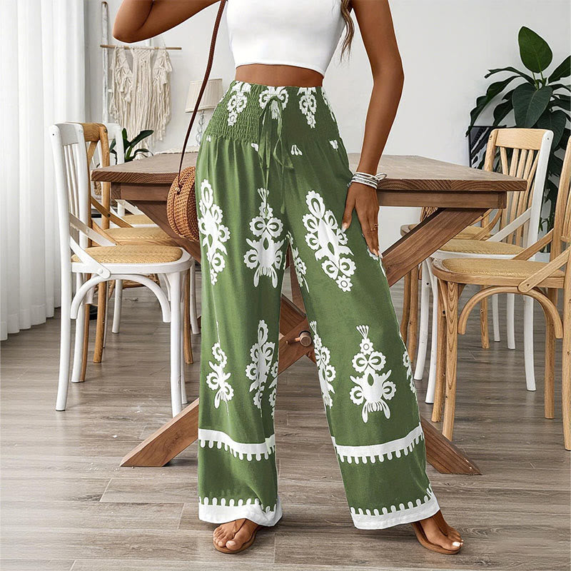Olivenorma Women's Printed Loose Fit Casual Wide-Leg Comfortable Spring Summer Pants - Green - 2XL - image 5