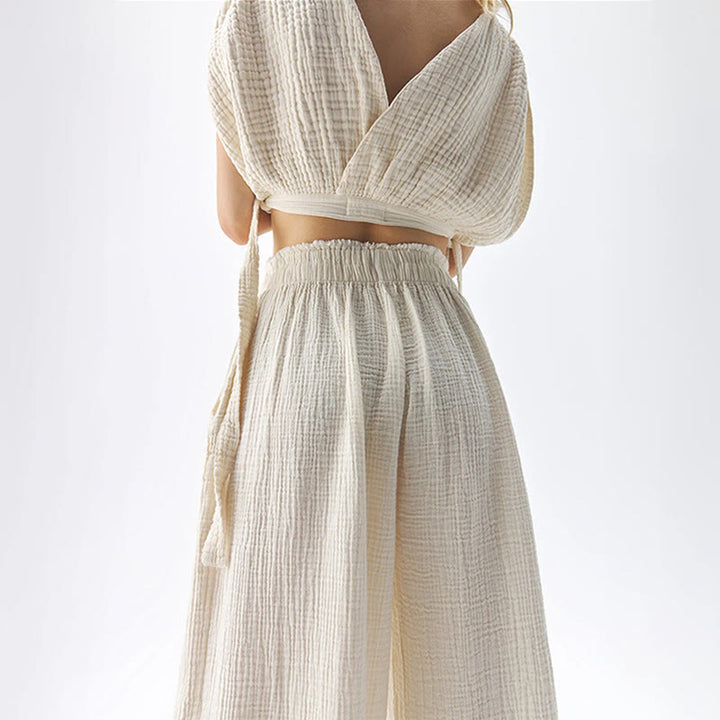 Olivenorma High Waist Double-Layer Cotton Wide Leg Relaxed Casual Floor-Length Pants - image 2