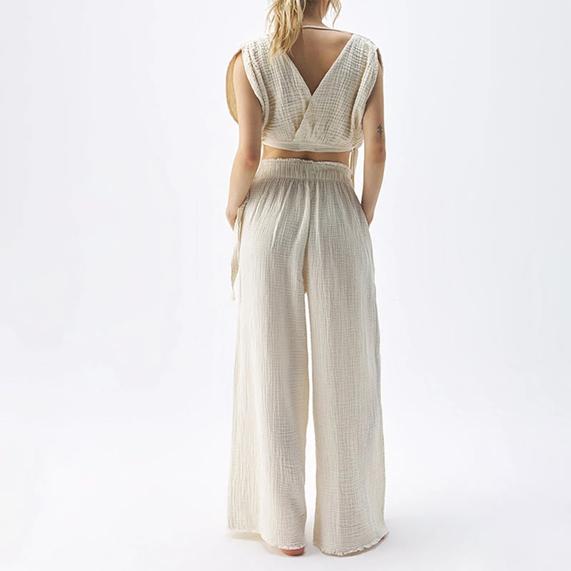 Olivenorma High Waist Double-Layer Cotton Wide Leg Relaxed Casual Floor-Length Pants - image 1