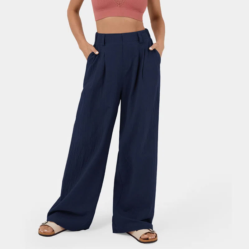 Olivenorma Women's High-Waist Relaxed Wide-Leg Casual Pants - Dark Blue - 3XL - image 16