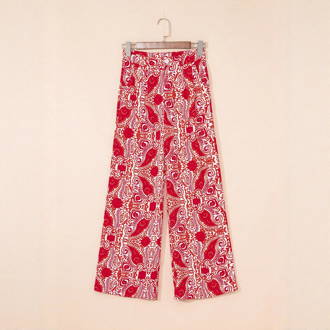 Olivenorma Women's Loose Fit Paisley Print High Waist Straight Leg Pants - image 0