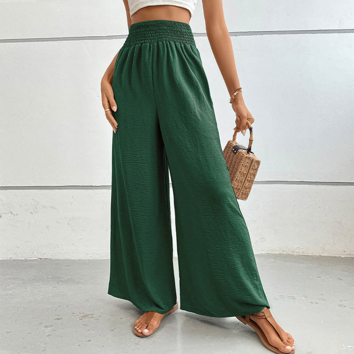 Olivenorma Summer Casual High-Waist Loose Fit Wide-Leg Elastic Waist Pants - Dark Green - XL - image 34