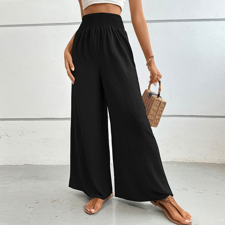 Olivenorma Summer Casual High-Waist Loose Fit Wide-Leg Elastic Waist Pants - Black - XL - image 0
