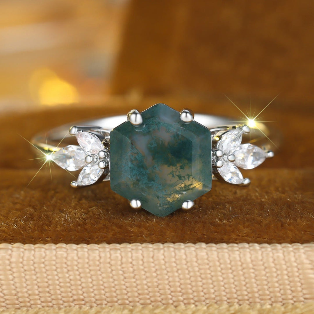 FREE Today: Hexagon Moss Agate Zircon Ring - image 3