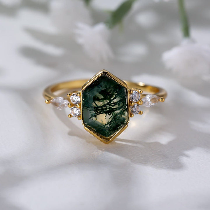 FREE Today: Geometric Hexagonal Design Moss Agate Ring - image 1