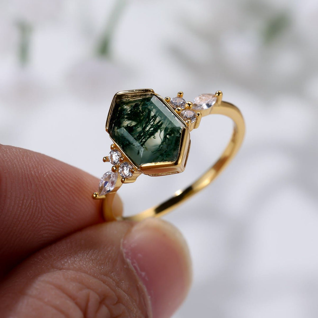 FREE Today: Geometric Hexagonal Design Moss Agate Ring - image 2