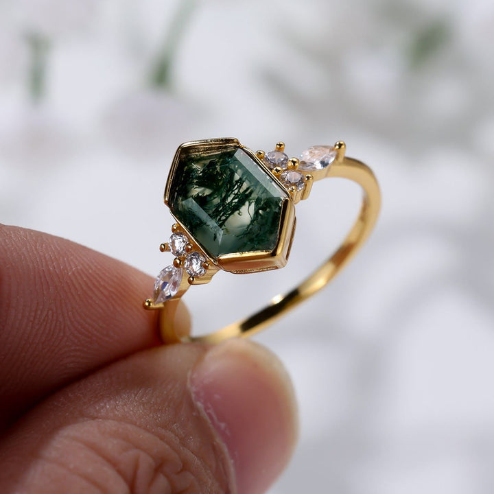 FREE Today: Geometric Hexagonal Design Moss Agate Ring - image 2