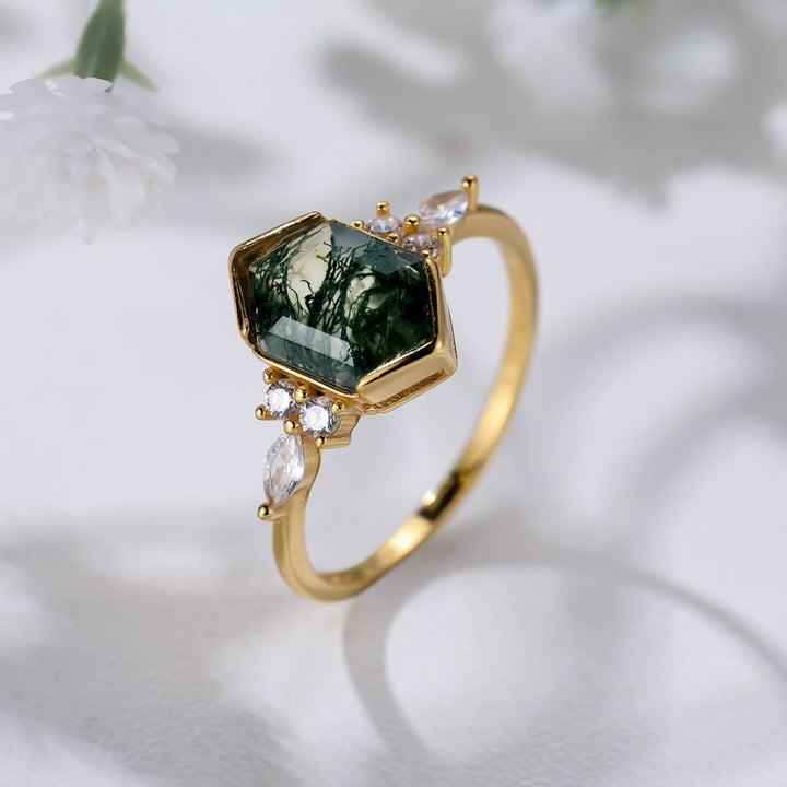 FREE Today: Geometric Hexagonal Design Moss Agate Ring - US 10 - image 0