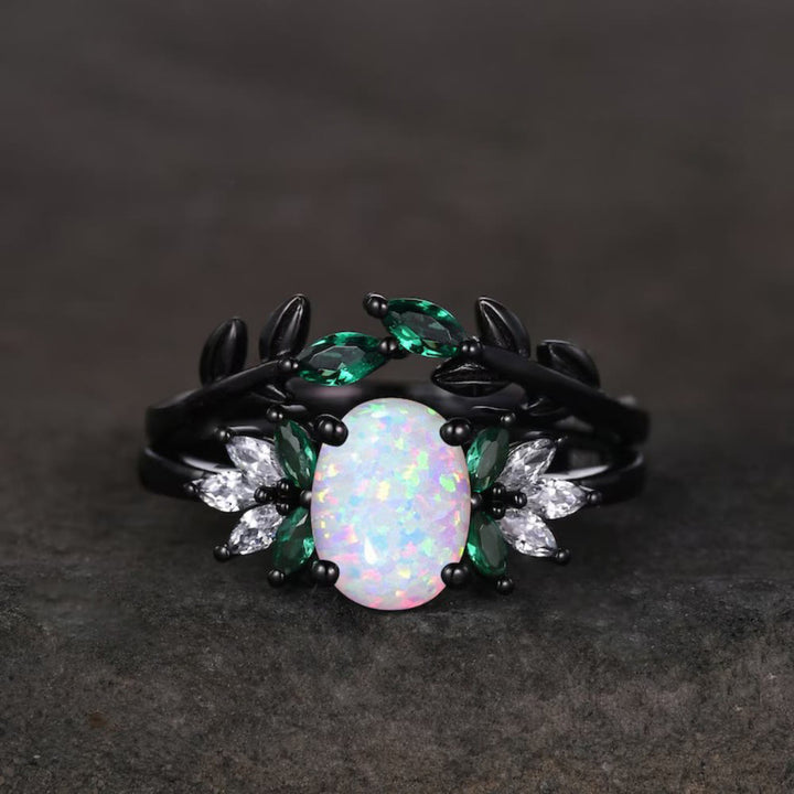 FREE Today: Synthetic Oval Opal & Cubic Zirconia Leaf Engagement Ring Set - image 3