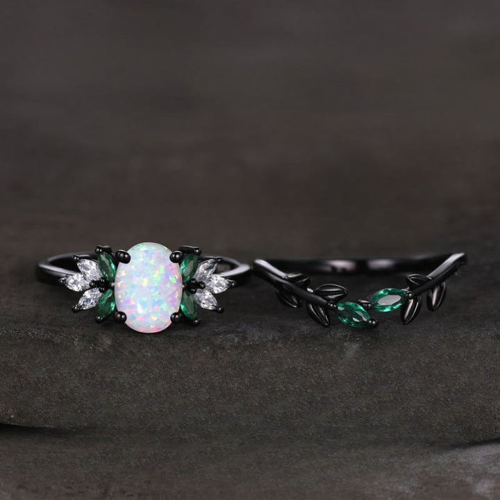 FREE Today: Synthetic Oval Opal & Cubic Zirconia Leaf Engagement Ring Set - image 2