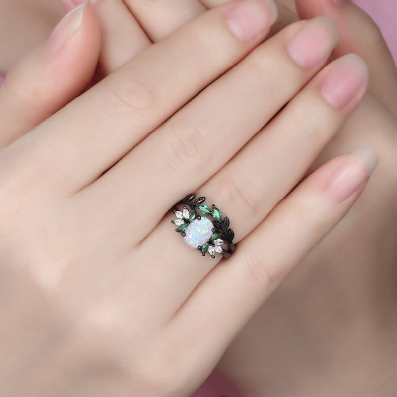 FREE Today: Synthetic Oval Opal & Cubic Zirconia Leaf Engagement Ring Set - image 1