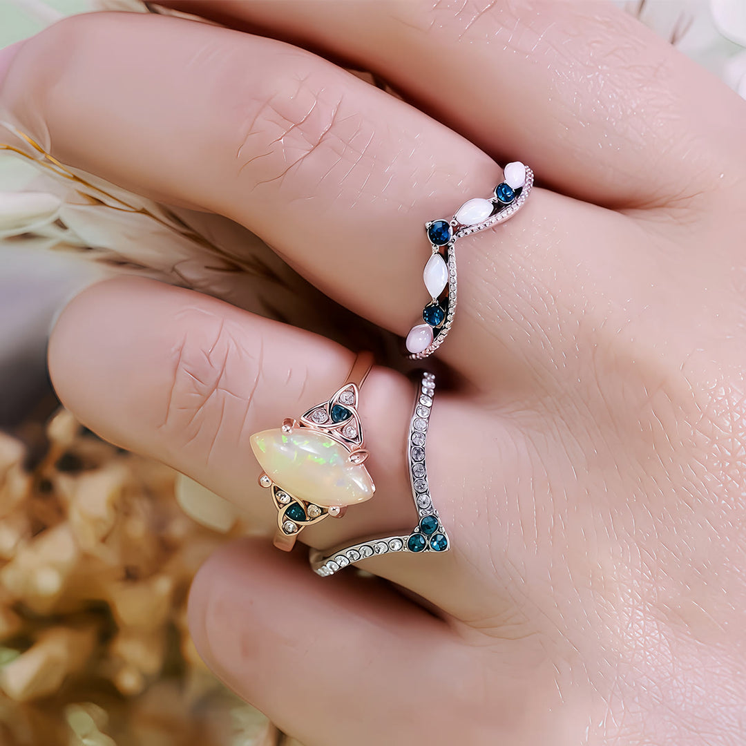 FREE Today: Vintage Milgrain Marquise Opal and Emerald Three-Piece Ring Set  - image 2