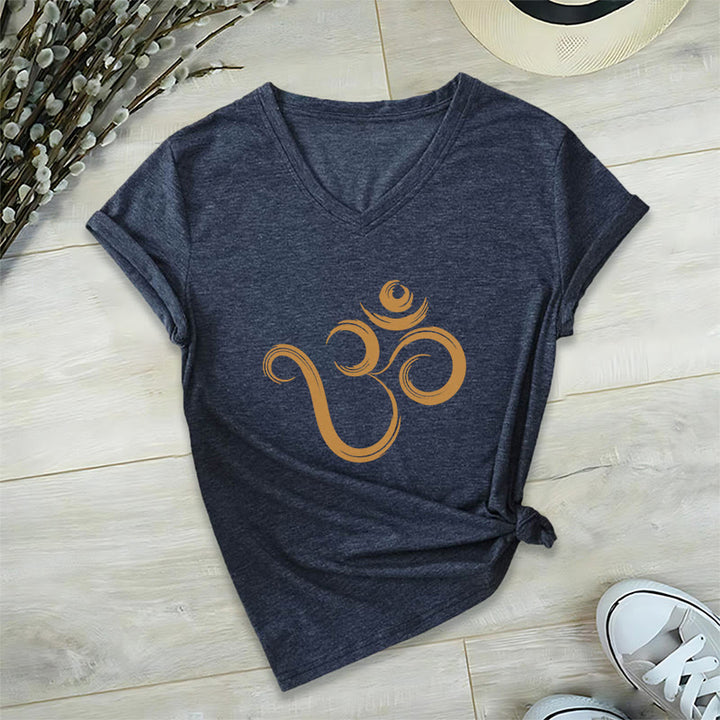 Olivenorma Breathe Yoga Meditation Inspirational V-Neck T-Shirt - Navy Blue - 2XL - image 2