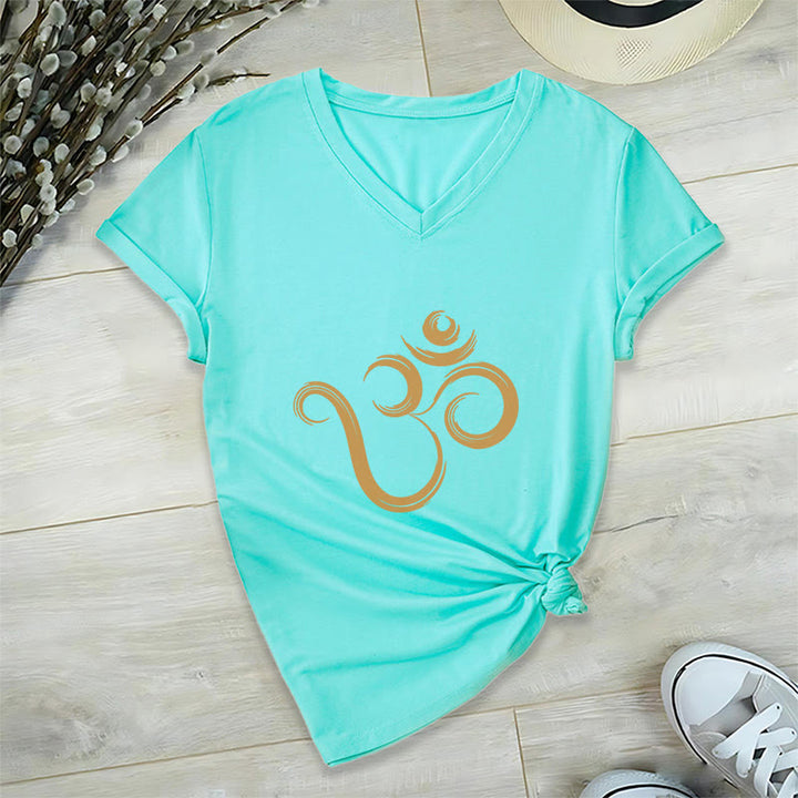 Olivenorma Breathe Yoga Meditation Inspirational V-Neck T-Shirt - Lake Blue - 2XL - image 22
